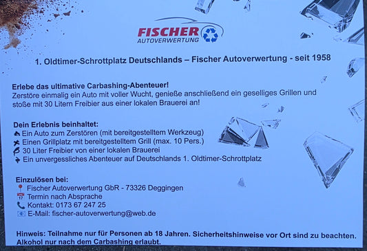 Gutschein für Fahrzeug Demolieren! JGA oder Ausflug